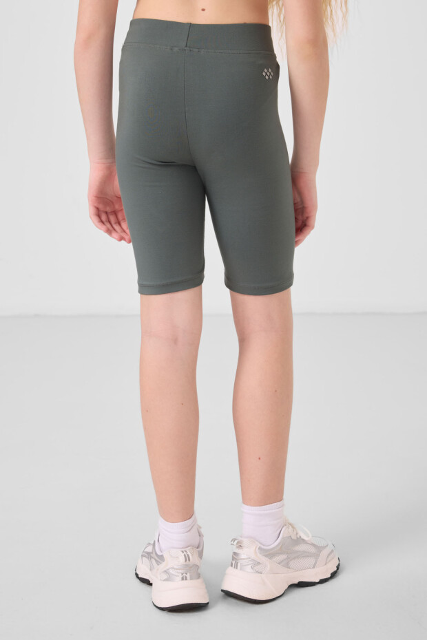 Haki Pamuklu Kısa Paça Standart Fit Basic Kız Çocuk Tayt - 75188 - 5