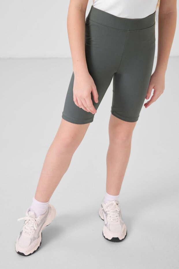 Haki Pamuklu Kısa Paça Standart Fit Basic Kız Çocuk Tayt - 75188 - 2