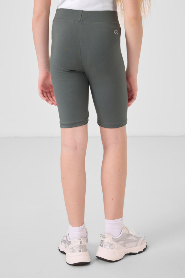 Haki Pamuklu Kısa Paça Standart Fit Basic Kız Çocuk Tayt - 75188 - 5