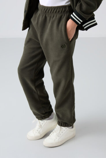 Haki Kalın Yumuşak Dokulu Standart Fit Nakışlı Polar Kız Çocuk Eşofman Alt - 75155 - TOMMYLIFE (1)