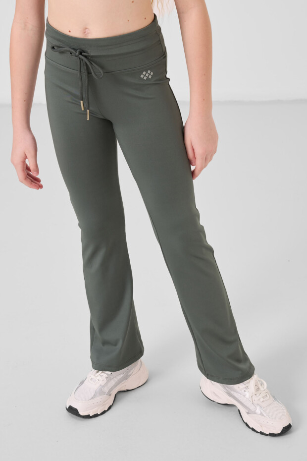 Haki Esnek Standart Fit Basic Performans İspanyol Paça Kız Çocuk Tayt - 75193
