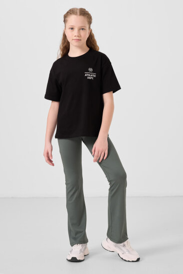 Haki Esnek Standart Fit Basic Performans İspanyol Paça Kız Çocuk Tayt - 75193 - TOMMYLIFE (1)