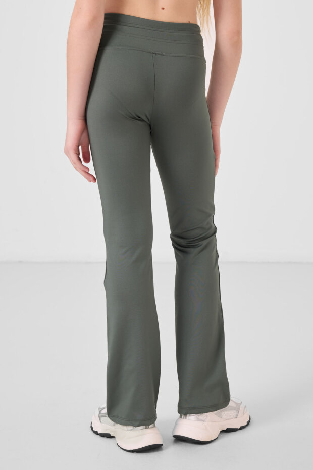 Haki Esnek Standart Fit Basic Performans İspanyol Paça Kız Çocuk Tayt - 75193 - 5