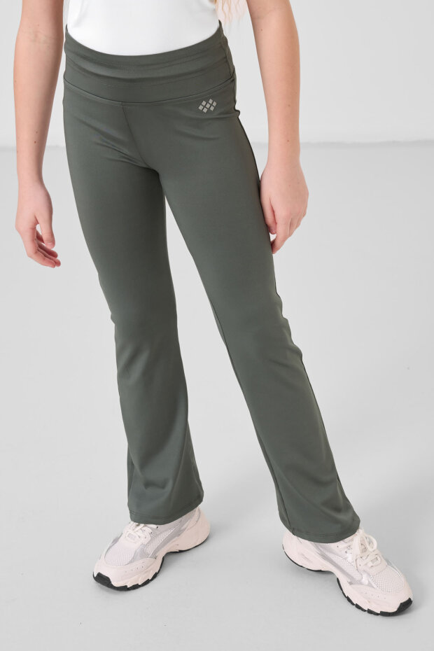 Haki Esnek Standart Fit Basic Performans İspanyol Paça Kız Çocuk Tayt - 75193 - 4