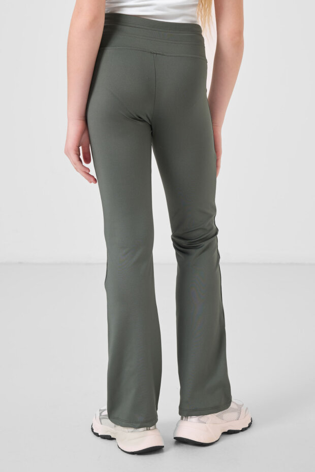 Haki Esnek Standart Fit Basic Performans İspanyol Paça Kız Çocuk Tayt - 75193 - 5