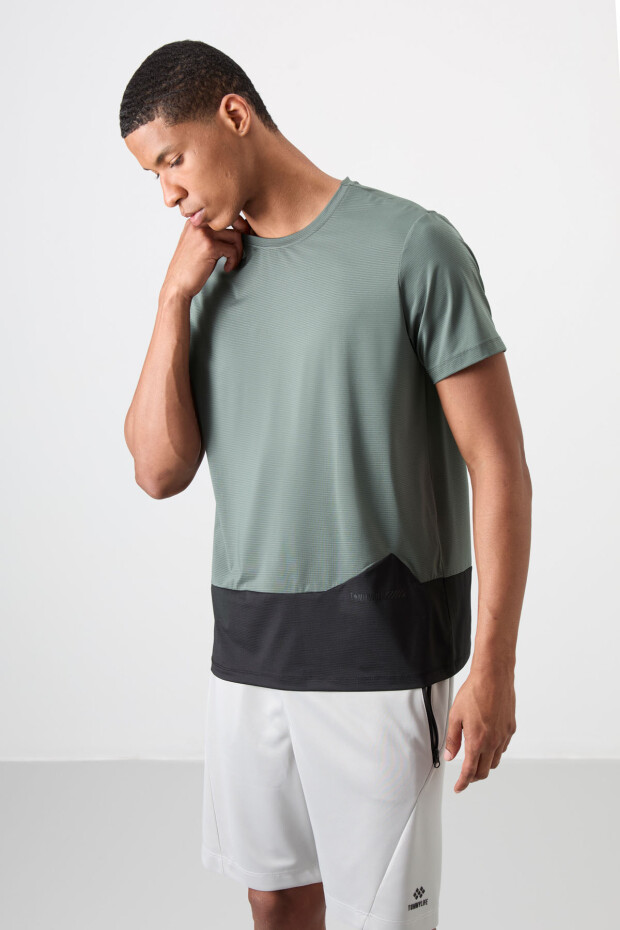 Haki Nefes Alan Dokulu İnce Esnek Standart Fit Erkek Performans T-Shirt - 88383 - 4