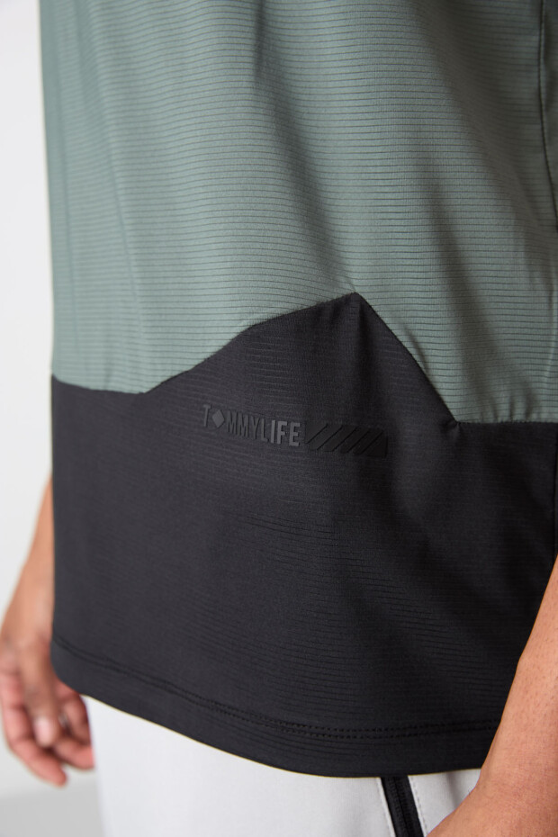 Haki Nefes Alan Dokulu İnce Esnek Standart Fit Erkek Performans T-Shirt - 88383 - 5