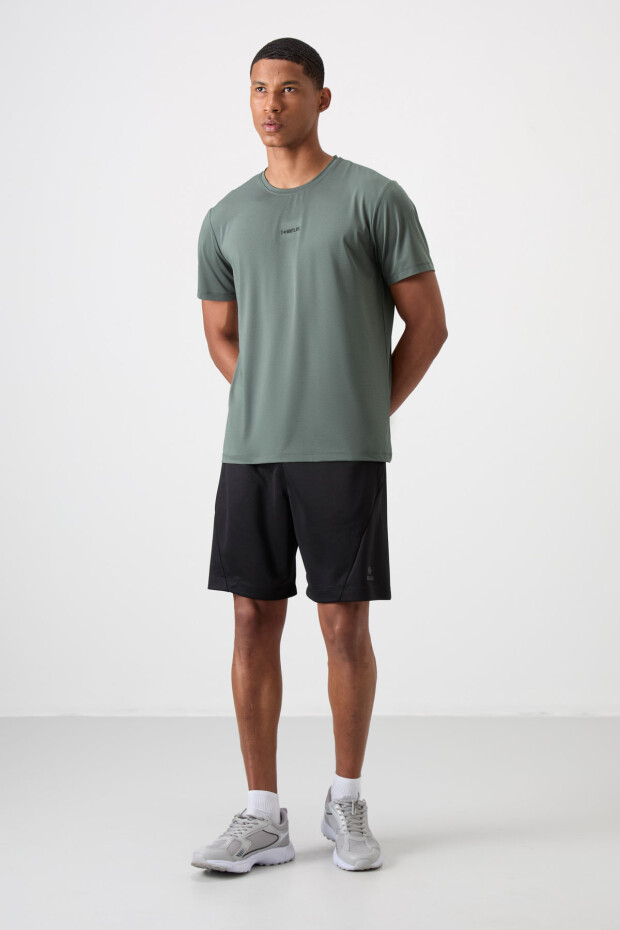 Haki Nefes Alan Dokulu İnce Esnek Standart Fit Erkek Performans T-Shirt - 88384 - 2