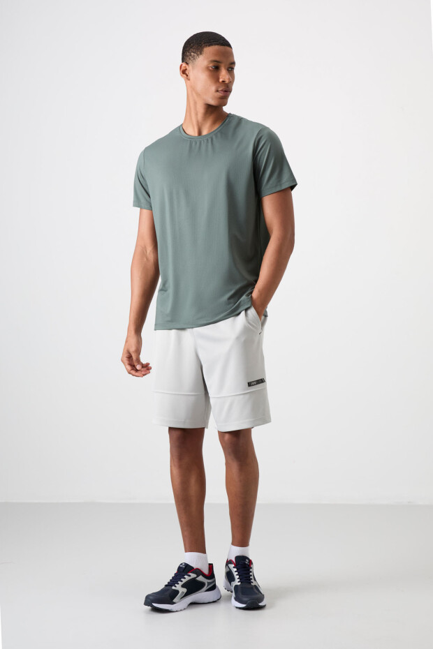 Haki Nefes Alan Dokulu İnce Esnek Standart Fit Erkek Performans T-Shirt - 88387 - 4