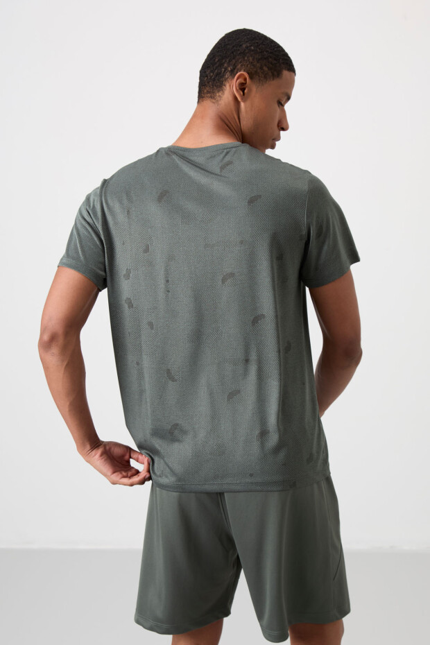 Haki Nefes Alan Jakarlı İnce Esnek Standart Fit Erkek Performans T-Shirt - 88398 - 5