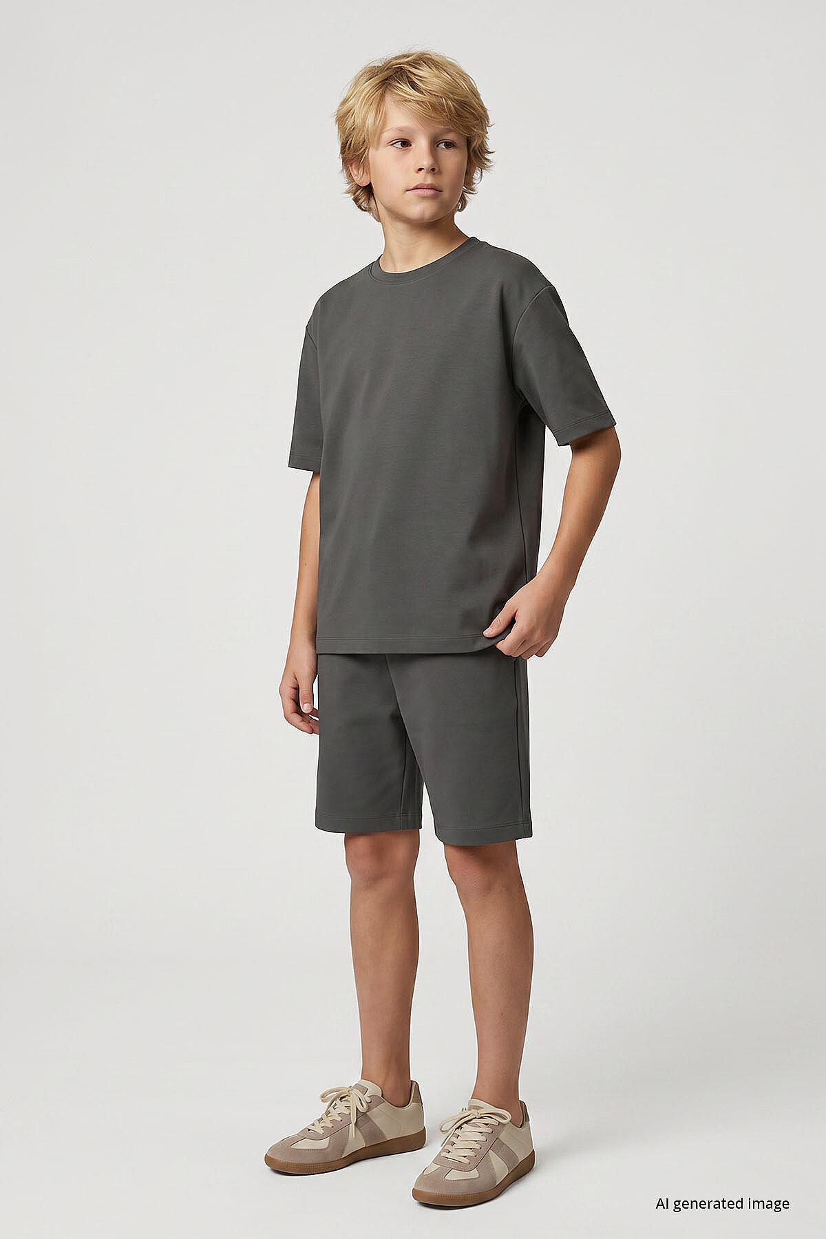 Haki Oversize Fit Basic Erkek Çocuk Şort Takım - 11335 - TOMMYLIFE