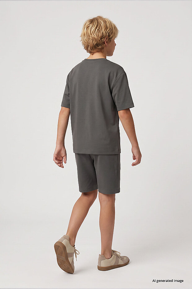 Haki Oversize Fit Basic Erkek Çocuk Şort Takım - 11335 - 3