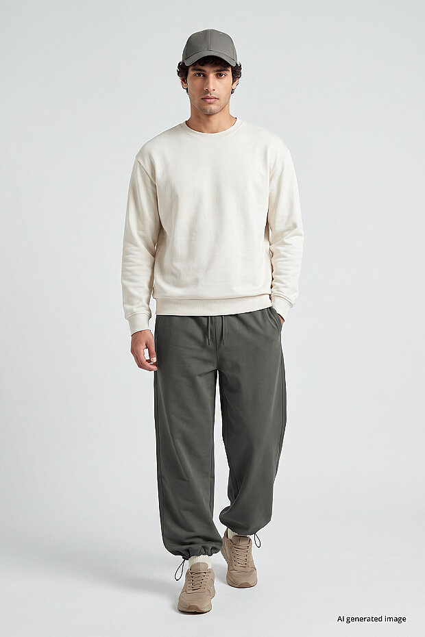 Haki Lastikli Erkek Baggy Eşofman Alt - 82200 - 1