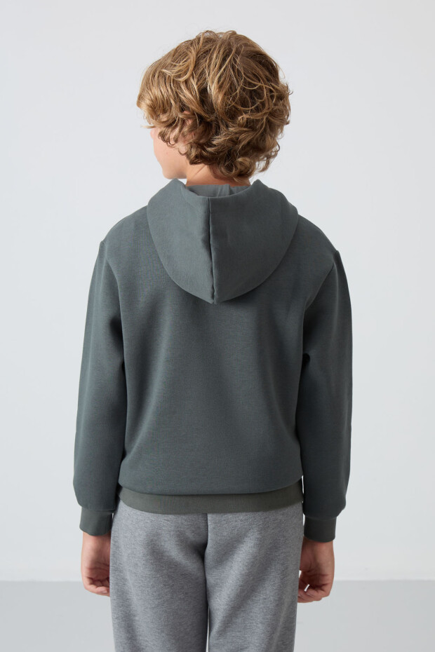 Haki Pamuklu Kalın İçi Tüylü Yumuşak Dokulu Standart Fit Baskılı Erkek Çocuk Sweatshirt - 11215 - 5
