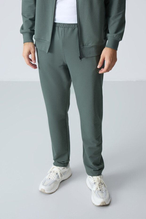Haki Pamuklu Kalın Yumuşak Dokulu Comfort Fit Basic Erkek Eşofman Takım - 85260 - 2
