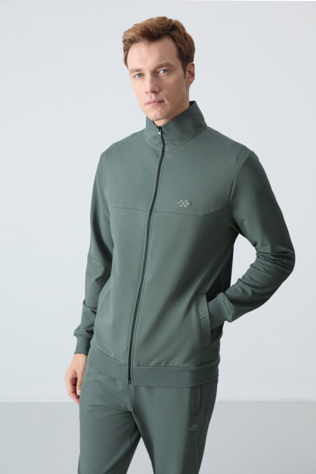 Haki Pamuklu Kalın Yumuşak Dokulu Comfort Fit Basic Erkek Eşofman Takım - 85260 - 8