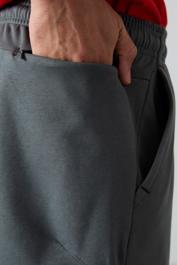 Haki Pamuklu Kalın Yumuşak Dokulu Comfort Fit Baskılı Erkek Şort - 81263 - 4
