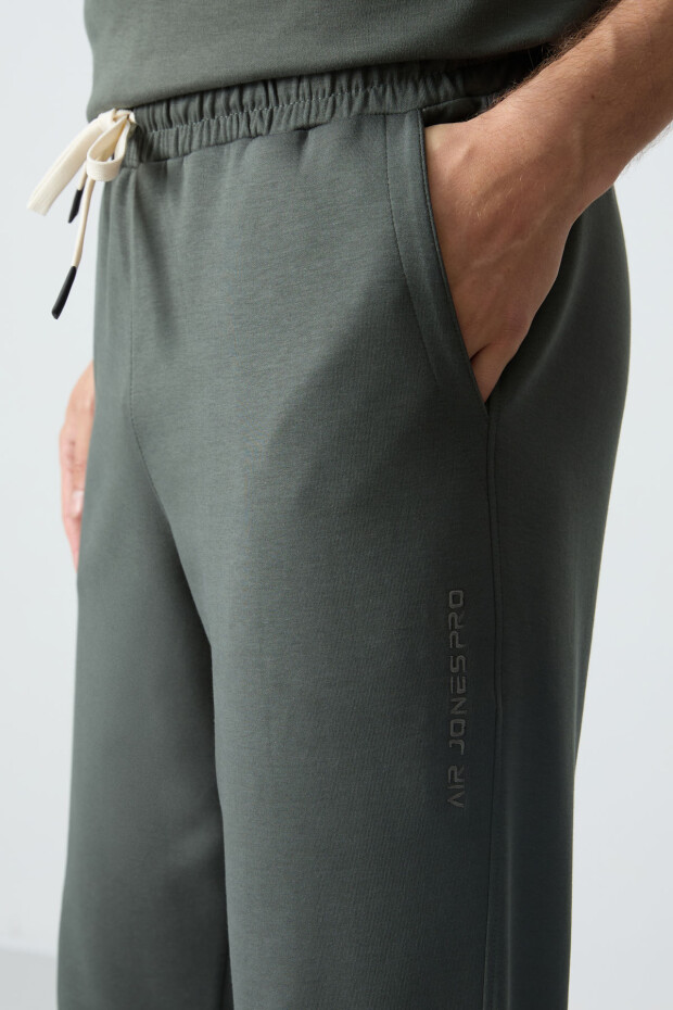 Haki Pamuklu Kalın Yumuşak Dokulu Oversize Fit Basic Erkek Eşofman Takım - 85261 - 6