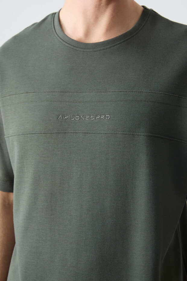 Haki Pamuklu Kalın Yumuşak Dokulu Oversize Fit Basic Erkek Şort Takım - 85257 - 3