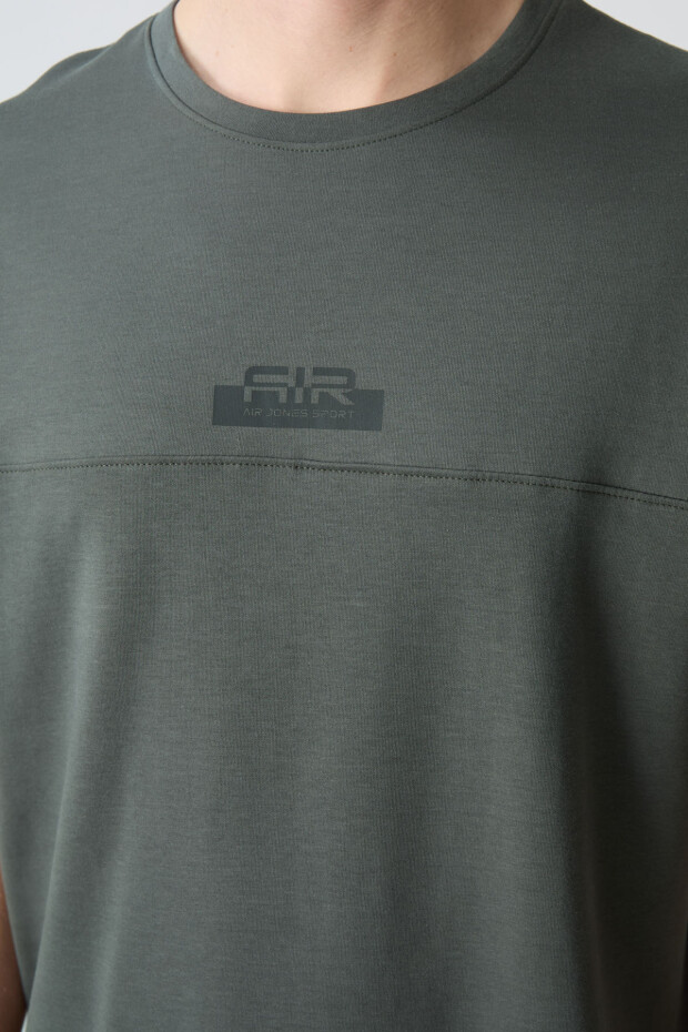 Haki Pamuklu Kalın Yumuşak Dokulu Oversize Fit Basic Erkek Şort Takım - 85259 - 5