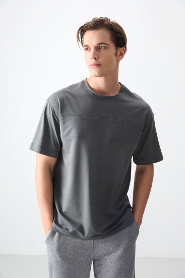 Haki Pamuklu Kalın Yumuşak Dokulu Oversize Fit Basic Erkek T-Shirt - 88378 