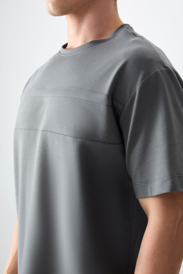 Haki Pamuklu Kalın Yumuşak Dokulu Oversize Fit Basic Erkek T-Shirt - 88378 - 2