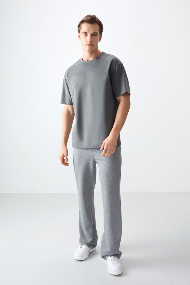 Haki Pamuklu Kalın Yumuşak Dokulu Oversize Fit Basic Erkek T-Shirt - 88378 - 3
