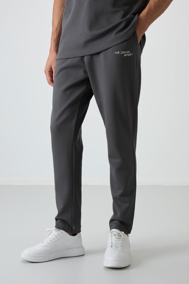 Haki Pamuklu Kalın Yumuşak Dokulu Oversize Fit Nakışlı Erkek Eşofman Takım - 85252 - 3