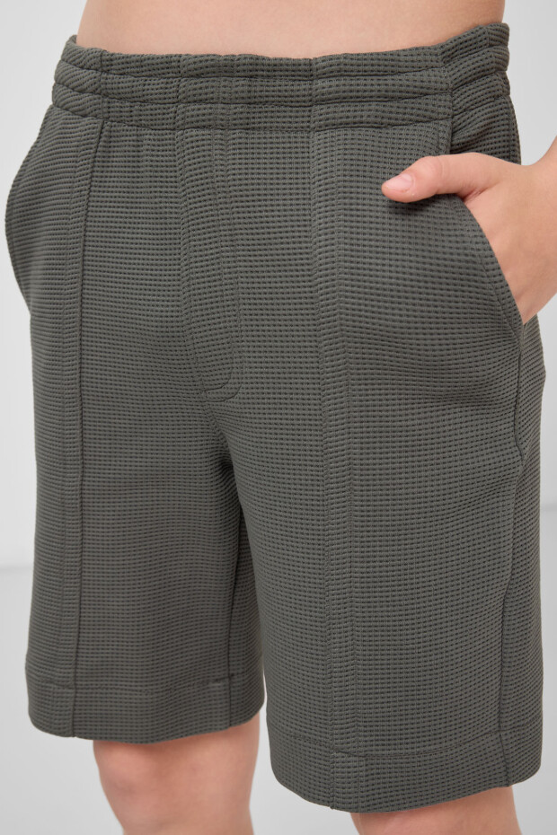 Haki Pamuklu Yumuşak Dokulu Standart Fit Basic Erkek Çocuk Şort - 11289 - 4