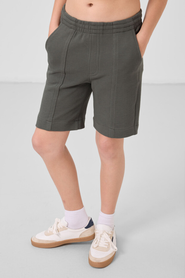 Haki Pamuklu Yumuşak Dokulu Standart Fit Basic Erkek Çocuk Şort - 11289 - 2