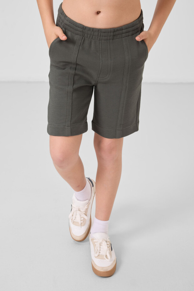 Haki Pamuklu Yumuşak Dokulu Standart Fit Basic Erkek Çocuk Şort - 11289 - 3