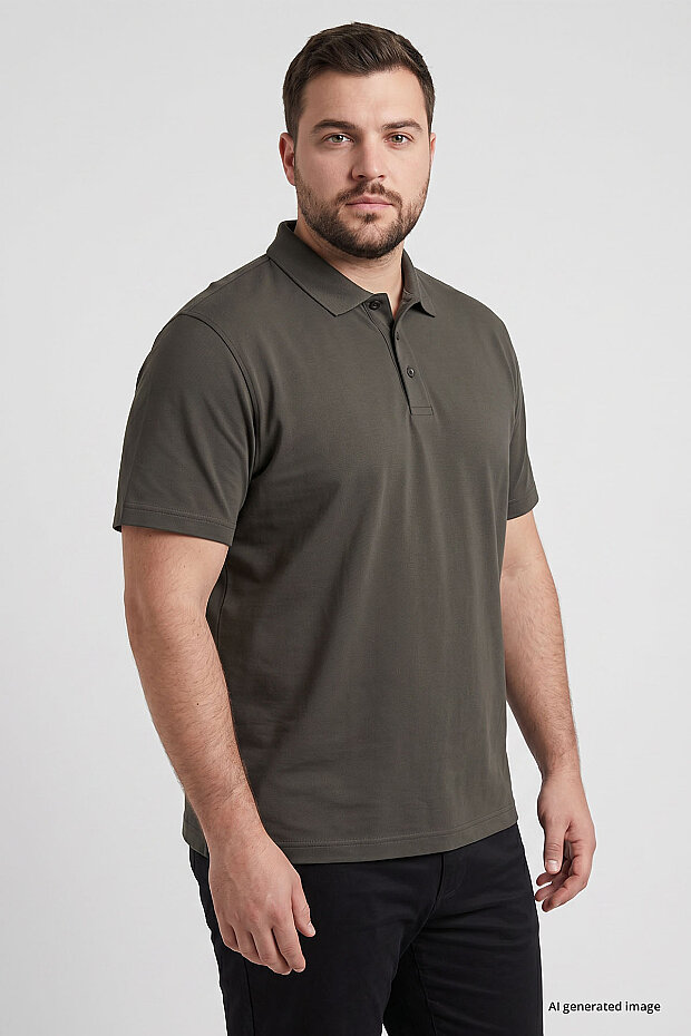 Haki Polo Yaka Büyük Beden Battal Erkek T-Shirt - 88511 - 4