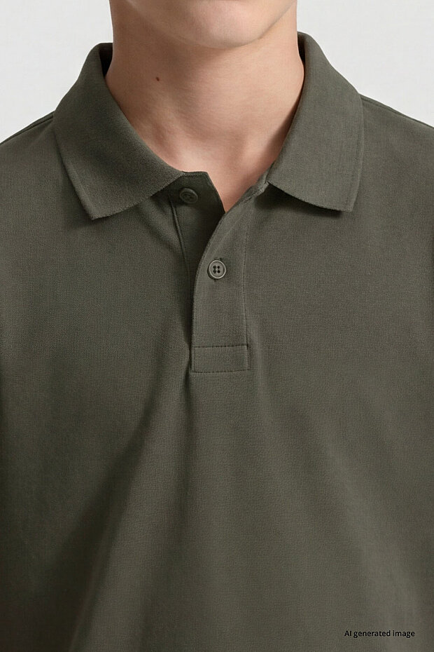 Haki Polo Yaka Standart Fit Basic Unisex Çocuk T-Shirt - 11330 - 5