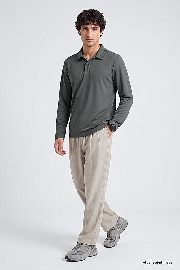 Haki Rahat Form Basic Erkek Polo Yaka T-Shirt - 88512 