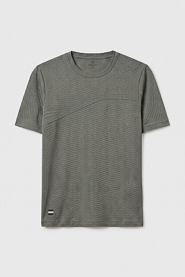 Haki Rahat Form Yüzeyi Dokulu Ön Dikiş Detaylı Erkek T-Shirt - 88437 