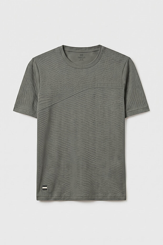 Haki Rahat Form Yüzeyi Dokulu Ön Dikiş Detaylı Erkek T-Shirt - 88437 - 1