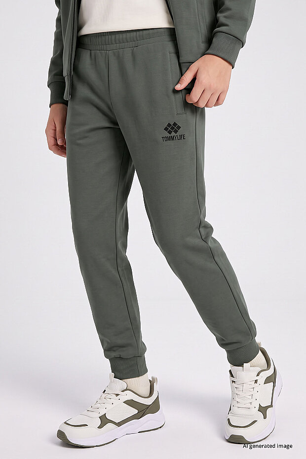 Haki Standart Fit Basic Dik Yaka Jogger Erkek Çocuk Eşofman Takım - 11327 - 3
