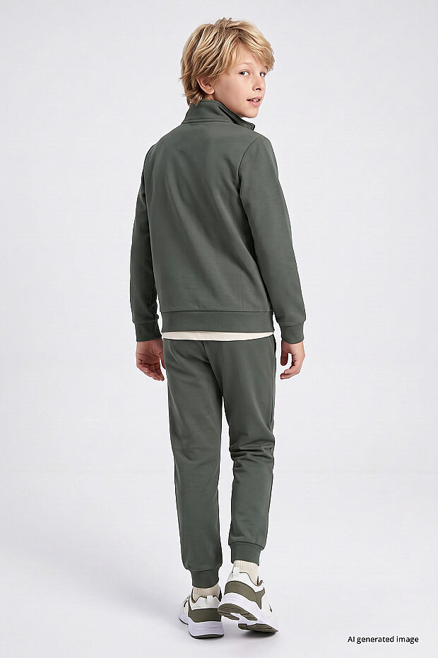 Haki Standart Fit Basic Dik Yaka Jogger Erkek Çocuk Eşofman Takım - 11327 - 5