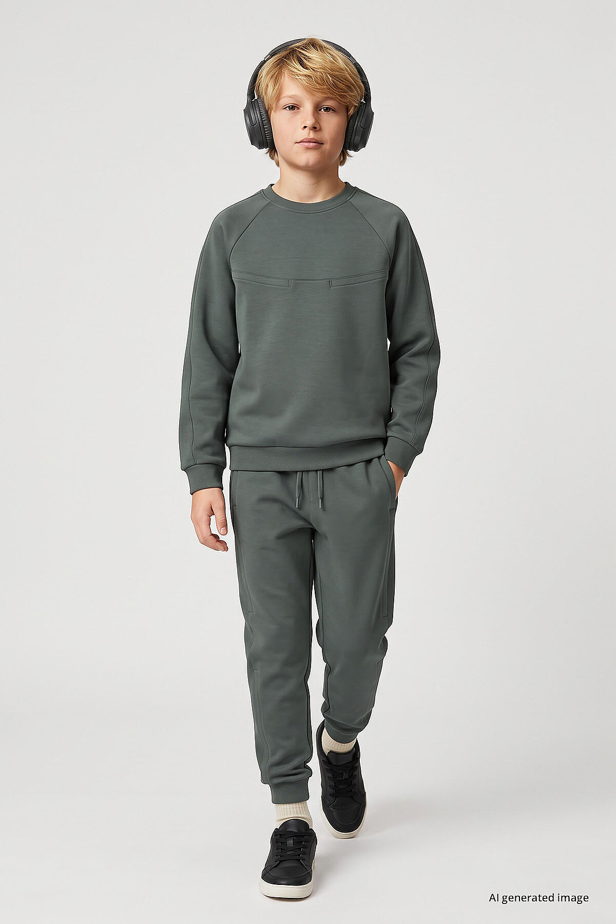 Haki Standart Fit Basic Dikiş Detaylı Erkek Çocuk Eşofman Takım - 11325 - TOMMYLIFE