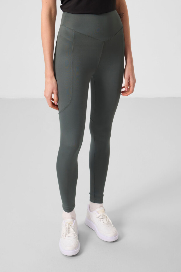 Haki Standart Fit Esnek Performans Kadın Tayt - 94666 - 6