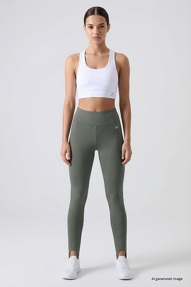 Haki Standart Fit Esnek Spor Performans Kadın Topuklu Tayt - 94685 - 3