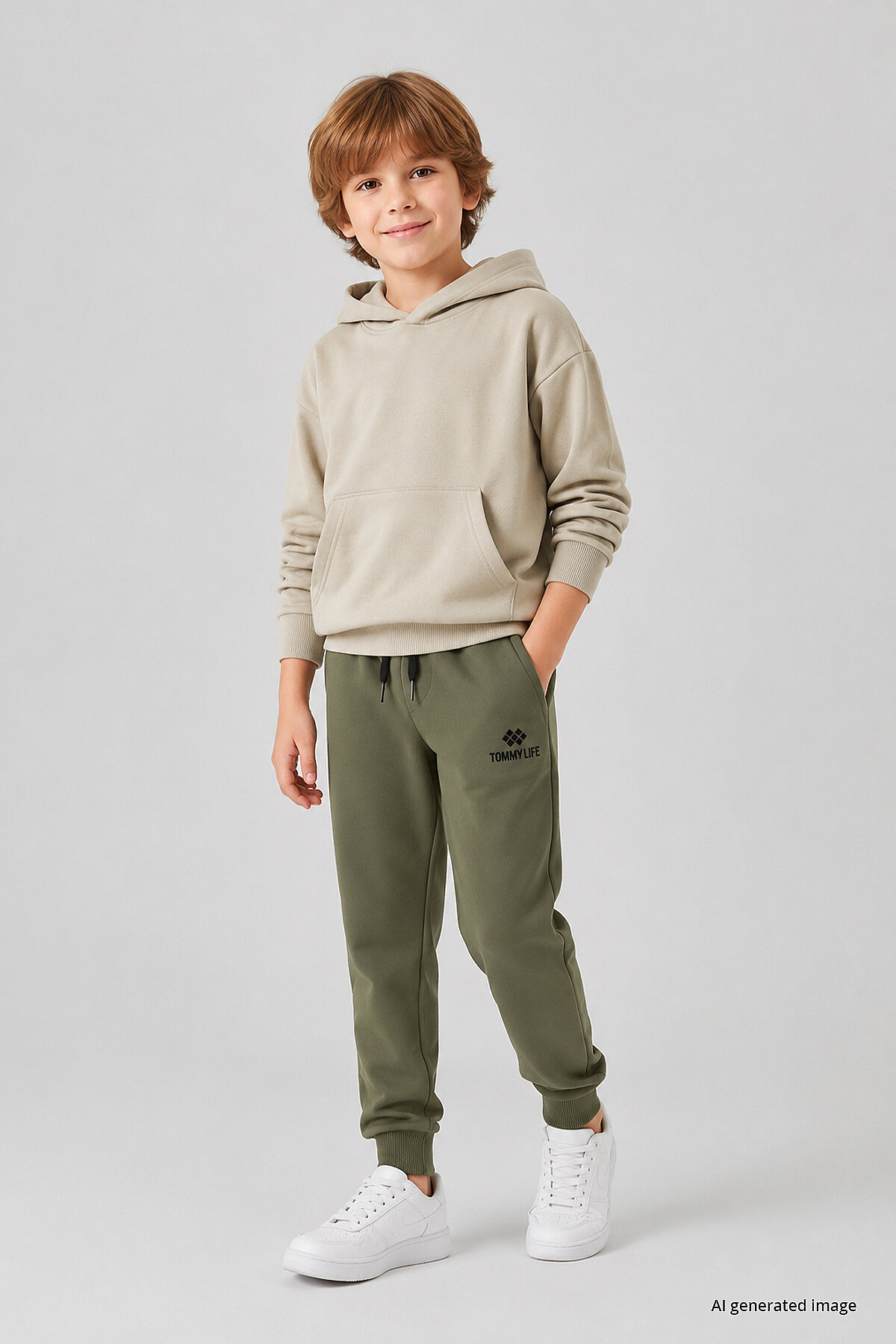 Haki Standart Fit Manşetli İnce Erkek Çocuk Eşofman Alt - 11205 - TOMMYLIFE
