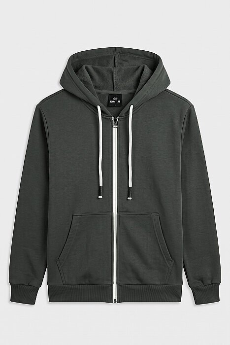 Haki Standart Kalıp Basic Fermuarlı Erkek Sweatshirt - 88514 