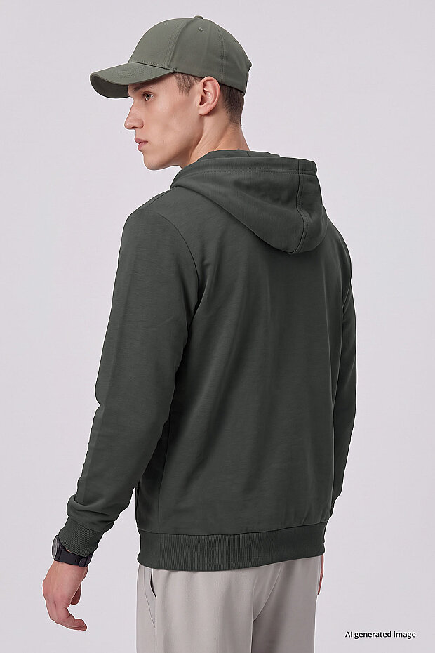 Haki Standart Kalıp Basic Fermuarlı Erkek Sweatshirt - 88514 - 6