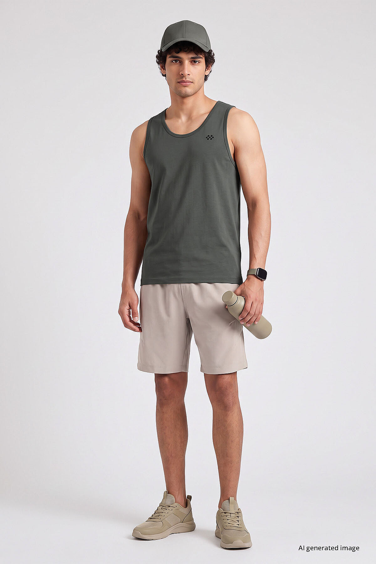 Haki Standart Kalıp Basic Spor Performans Kolsuz Erkek Atlet - 88503 - TOMMYLIFE (1)