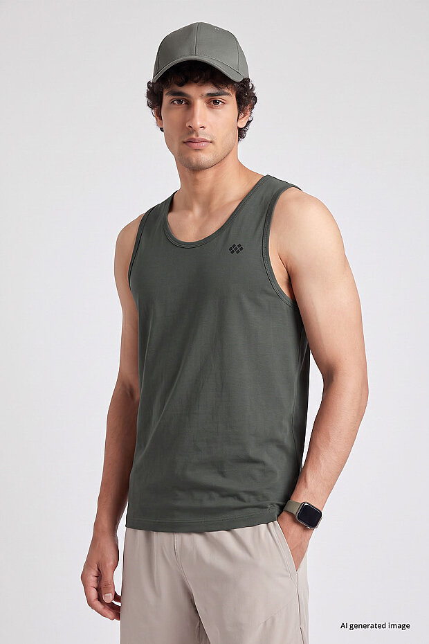 Haki Standart Kalıp Basic Spor Performans Kolsuz Erkek Atlet - 88503 - 3