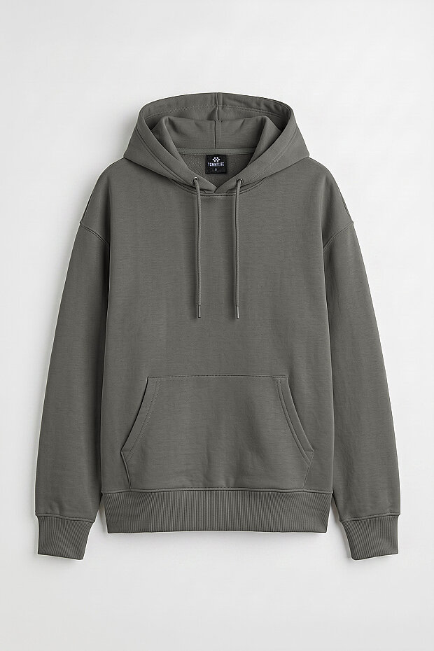 Haki Standart Kapüşonlu Kanguru Cepli Basic Kadın Sweatshirt - 97321 - 4