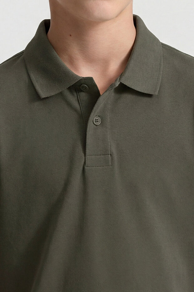 Haki Polo Yaka Standart Fit Basic Unisex Çocuk T-Shirt - 11330 - 3