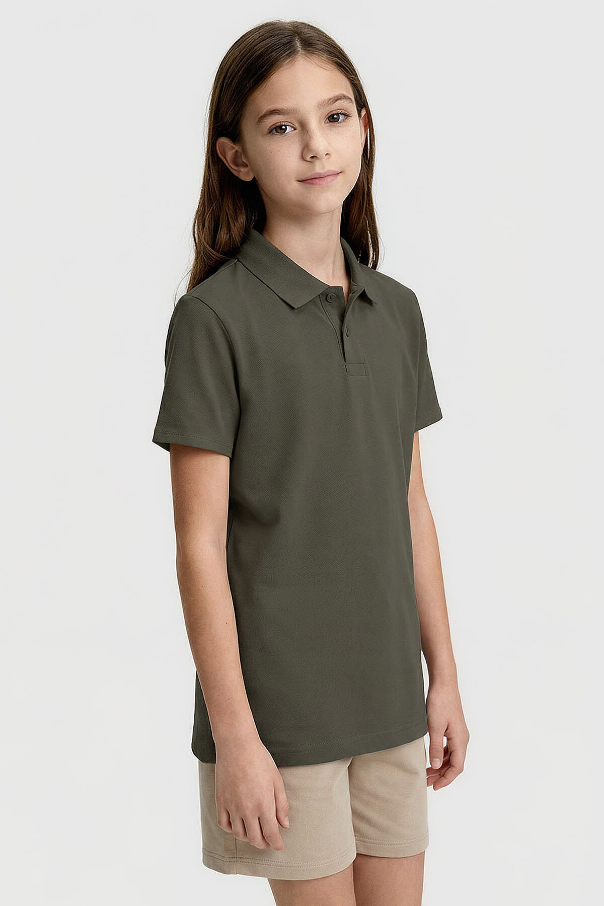 Haki Polo Yaka Standart Fit Basic Unisex Çocuk T-Shirt - 11330 - TOMMYLIFE