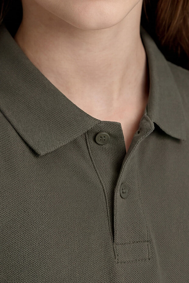 Haki Polo Yaka Standart Fit Basic Unisex Çocuk T-Shirt - 11330 - 5